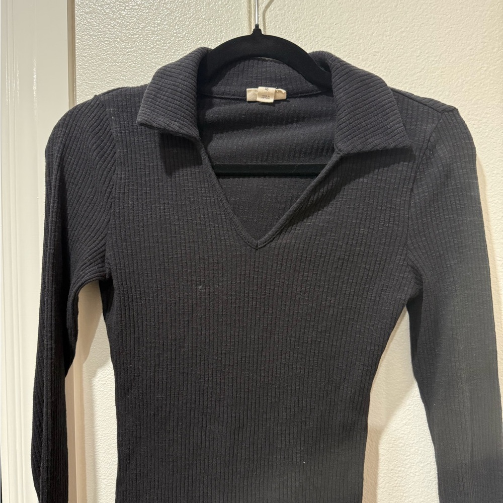 Black Ribbed V-Neck Sweater